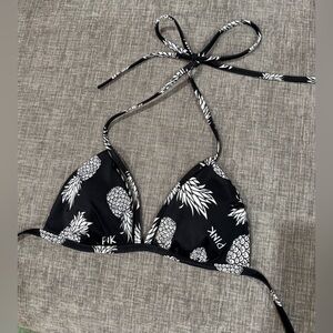 Victorias Secret PINK Triangle String Bikini Top Reversible Striped Pineapple XS